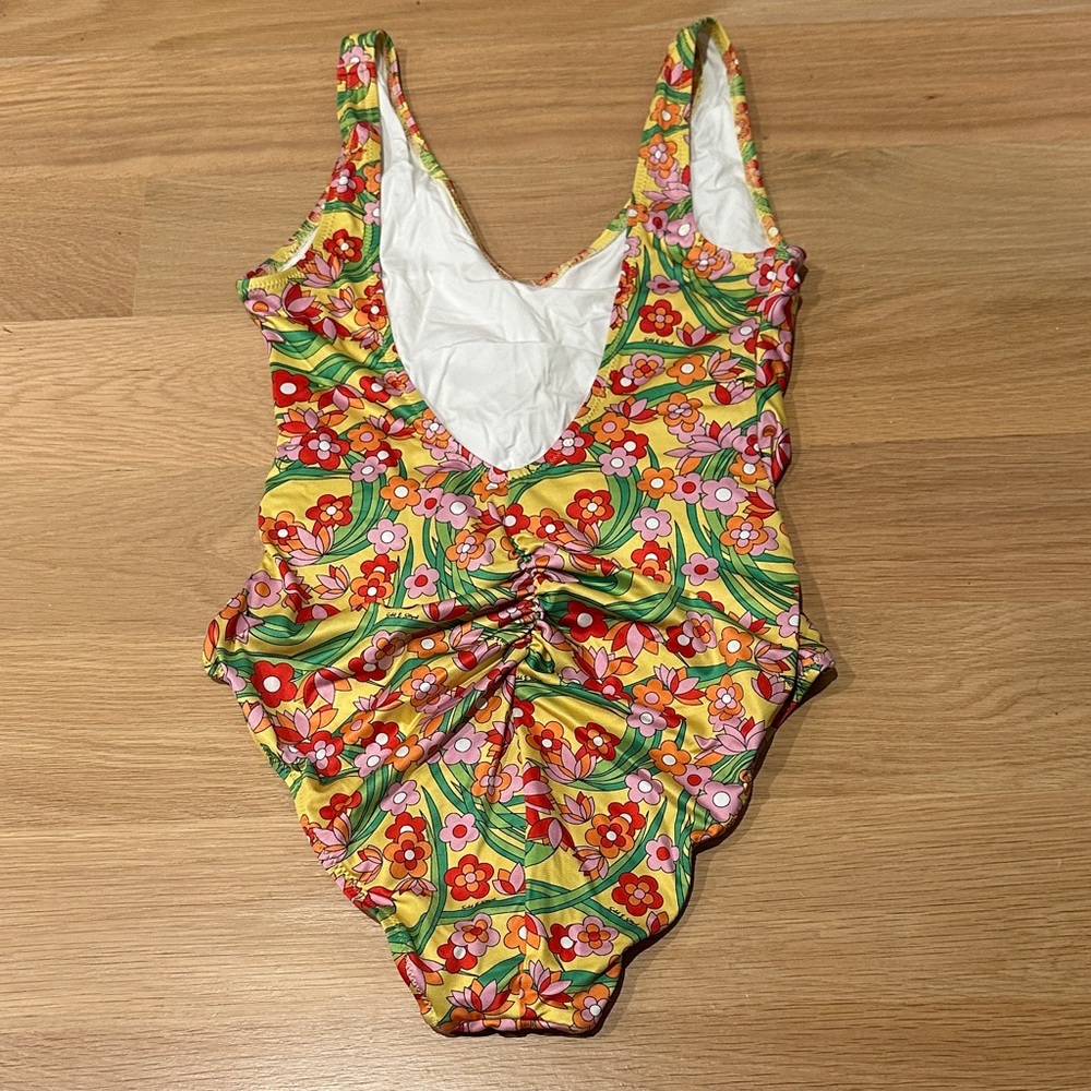 Solid & Striped Yellow Multi Floral Ruched One-Pi… - image 3